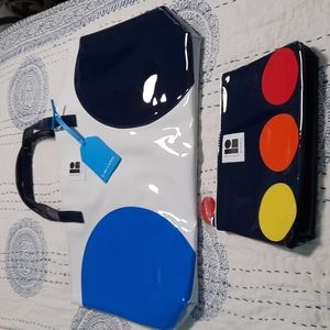 NWOT  ESTEE LAUDER shiny patent look tote & 2 make up bags set